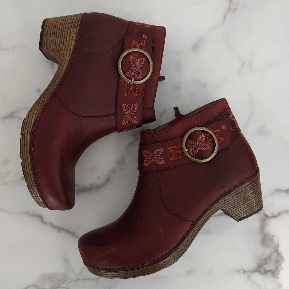 Dansko Mina Oiled Red Leather Clog Boots